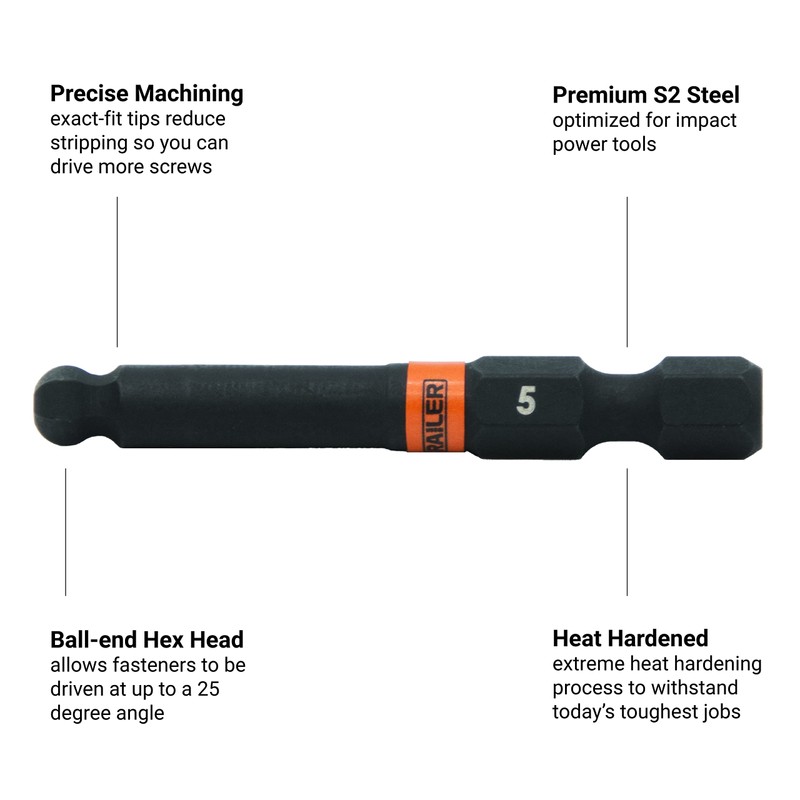 Ball End Hex Bit Set - Railer 2 Inch Impact