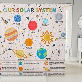 Feelyou Solar System Shower Curtain Outer Space Bathroom Shower Curtain Set Educational Bath Curtain for Kids Planet Solar System Kids Bathroom Accessories 72"x72"