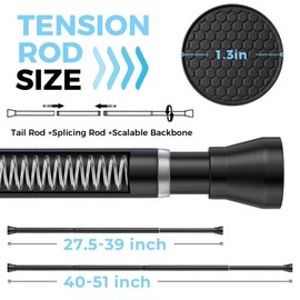 SISELBA 28-48 Inch Adjustable Stainless Steel Anti-Slip Spring Tension Small Shower Curtain Rod - No Drilling, 7/8" Tension Rod for Bathroom Bedroom Doorway Closet Door