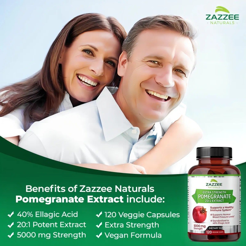 Zazzee Extra Pomegranate 5000mg Granada Antioxidante 120 Cáp Sabor Sin