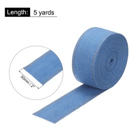 MECCANIXITY 2 inch Denim Fabric Ribbons, 5 Yards Denim Bow Jean Ribbon Trim Cloth Fabric for Sewing Hair Gift Wrapping, Marine Blue 50mm