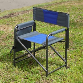 Udorich Padded Folding Outdoor Chair with Storage Pockets, Lightweight Oversized Directors Chair for Camping and Picnics, Blue/Grey