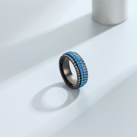 Adreamz 8mm Black Blue Spinner Gear Rings for Men Women Stainless Steel Blue Two Gear Center and Black Gear Edge High Polished Fidget Anxiety Ring for Men Spinning 7