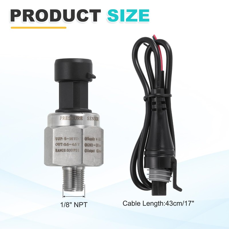 sourcing map Pressure Transducer Sender Sensor with Connector, 1/8" NPT