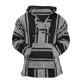 Classic Mexican Baja Hoodie Sweater Pullover (Black/White, Large)