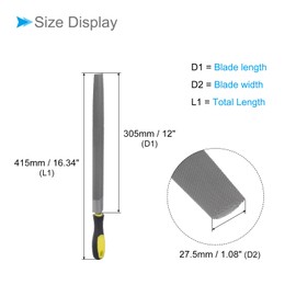 CoCud Metal Half-Round File, 12" Blade Length, High Carbon Hardened Steel Cut Mill Hand Rasp with Non-slip Handle Yellow - (Applications: for Wood, Metal, Plastic)