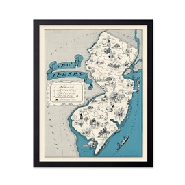 Poster Master Vintage Map Poster - Retro New Jersey Map Print - New Jersey State Map Art - Gift for Teacher, Student, Travel Lover - Decoration for Classroom, Office, Dorm, 16x20 Black Framed