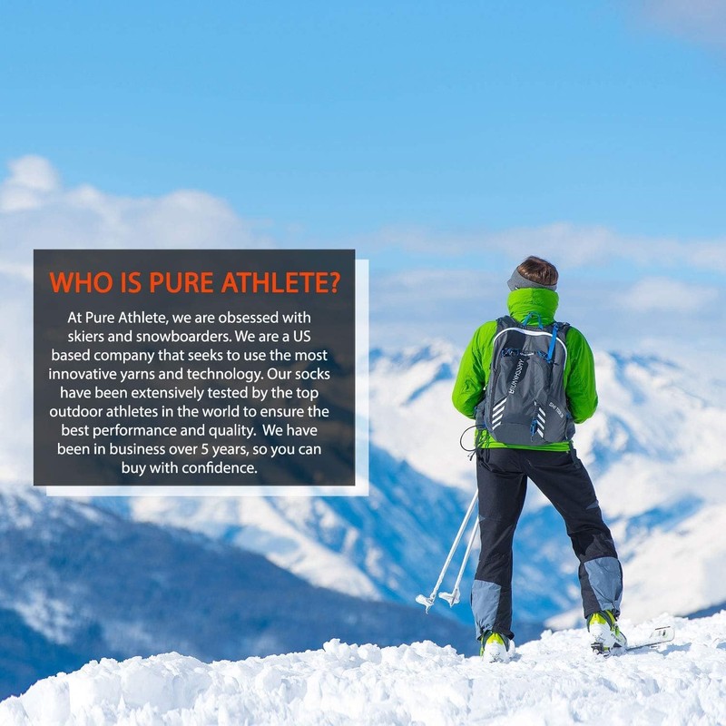 Pure Athlete High Performance Wool Ski Socks - Thermal Warm