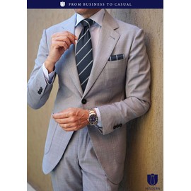 HISDERN Men's Necktie, Business Necktie, Pocket Square, Tie Clip, 3-Piece Set, Formal Necktie, Job Hunting, Graduation Ceremony, Father's Day Gift, 08 navy (stripe)