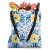 Swirl and Flower Tile Design in Blue and Yellow Tote
