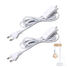Connection Cable with Plug, 2 Items, Cable with Switch and Euro Plug, Connection Cable with Plug, Cable with Switch, Plug with Switch, Suitable for Lamps, Black, 1.8 m