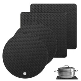 Ausein Salvamanteles de 4 Piezas, Salvamanteles de Silicona Antideslizantes, Multiusos, Calidad Alimentaria y Sin BPA, Porta Caliente para Mesa, para Ollas, Sartenes, Vajillas, Vasos y Platos (Negro)