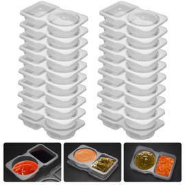 UVHJW 20 Sets Reusable Snack Container, Condiment Containers with Lid, 2 compartments Dipping Container for Refrige, Portion Control Containers, Takeaway Sauce Dip Case for Outdoor