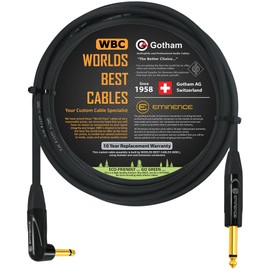 WORLDS BEST CABLES 15 Foot - Gotham GAC-1 Ultra Pro - Premium, Low-Capacitance Guitar Bass Instrument Cable - with Straight to Angled 1/4 Inch Eminence Gold Plated Connectors