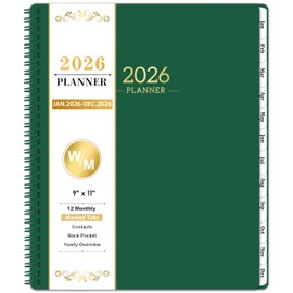 2026 Planner - JAN.2026 - DEC.2026, 2026 Planner Weekly and Monthly, 9" x 11", 2026 Calendar Planner, Weekly and Monthly Planner 2026 with Tabs, Twin-wire Binding, Pocket - Green