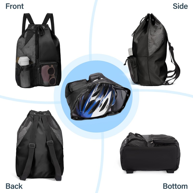 Cretosou Multifunctional Sports Bag Mesh Drawstring Backpack with Wet Pocket,