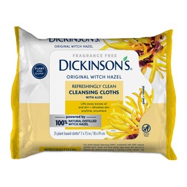 Dickinson's Original Witch Hazel Refreshingly Clean Cleansing Cloths with Aloe | 100% Natural Distilled Witch Hazel | Cleanses & Refreshes Skin | Extra-Large Cloths | Pack of 1 | 25 Cloths per Pack