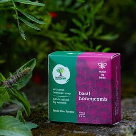 Last Forest Artisanal, Handcrafted, Handmade, Natural Honeycomb Beeswax Soap, Basil, 100g - 100% Natural Ingredients, Moisturizing, Natural Beeswax, Bathing Soap for Men and Women