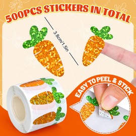 Whaline Easter Carrot Stickers Roll Laser Bunny Carrot Shape Seal Stickers Waterproof Vegetable Self-Adhesive Decals for Envelope Journal Decor Birthday Holiday, 500 Pcs