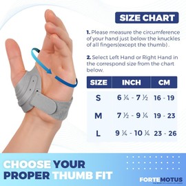 FORTEMOTUS CMC Thumb Orthosis, Thumb Ring Orthosis for Osteoarthritis, Thumb Base, CCD Joint Relieves Pain from Sprains and Tendonitis (Right, Grey, M, 19-23 cm)