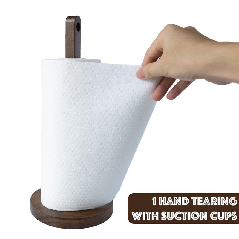 Kihomi Wooden Paper Towel Holder - Walnut Suction Cup Hand