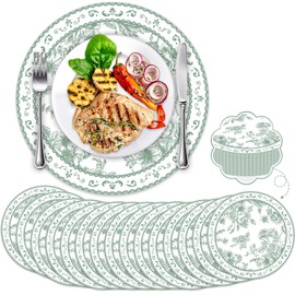 100PCS Sage Green Floral Paper Place Mats Disposable Vintage Green Flower Placemats Chinoiserie Round Table Mat Spring Table Setting for Bridal Tea Wedding Birthday Party Supplies Dining Table Decor