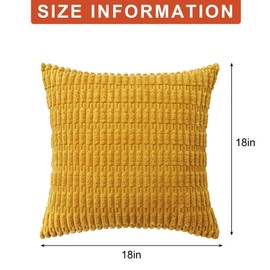 Aegero Pack of 2 Corduroy Decorative Throw Pillow Covers 18x18 Inch Soft Corduroy Striped Square Pillow Case Modern Farmhouse Home Decor for Sofa Living Room Couch Bed（45x45 cm,Yellow）