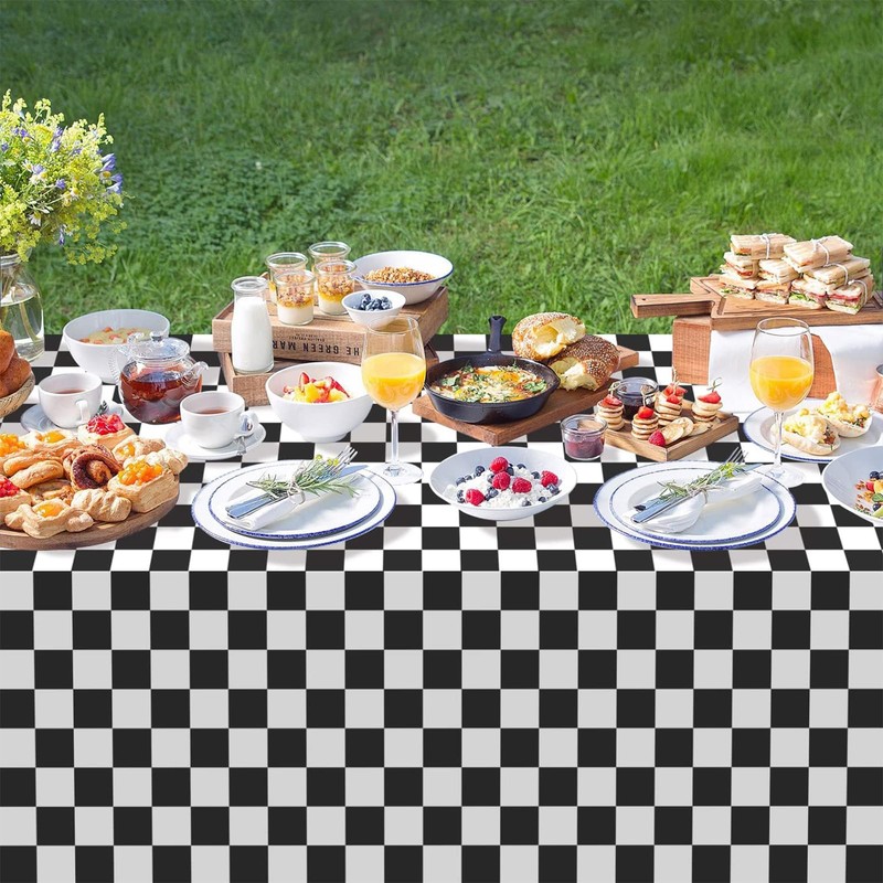 2pack Black and White Gingham Checkered Table Cloth Party,137*274cm Wipe