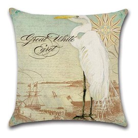 7ColorRoom Coastal Throw Pillow Covers Sea Theme Sand Beach Pillowcases Cushion Covers Set 18"×18" for Home Decor, Cotton Linen, Waterfowl, 18"