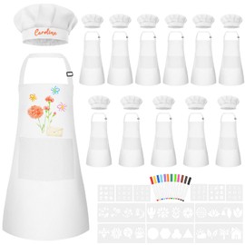 BOUBONI 24 Sets Kids Apron and Chef Hat Set Adjustable Toddler Apron with Colored Pen Template for Baking Painting Crafts