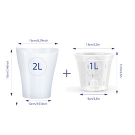 Garten lux Orchid Pots White Set of 4 2 L Diameter 16 cm with Set of 4 Orchid Planters Drainage Hole Plastic Transparent 1 L Diameter 14 cm for Indoor Use