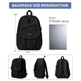 Black School Backpack for Teen Girls: 17.3 Inch College BookBag with USB Charger Anti Theft Student Casual Daypack Middle High School Bag Fashion Large Travel Back Pack Laptop Backpacks for Women Boys
