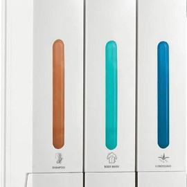 3-Chamber 1200ML Wall-Mounted Shampoo & Conditioner Dispenser – No-Drill, Ideal for Bathroom, Hotel, & Shower   Hand Transparent Bottles Pump Smooth shower soapdispenser - Color: White