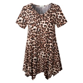 LARACE Leopard Print Tops for Womens T Shirts Plus Size V Neck Tunic Casual Summer Clothes Irregular Animal Tee(A-Leopard08 2X)
