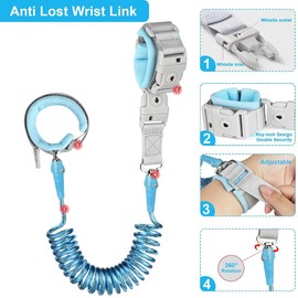 Baby Anti-Lost Belt, 360° Rotation Elastic Wire Rope Children's Lead, 2.5 m Anti-Lost Wrist Belt Lead for Children, for Travel, Outdoor, Walking (Blue)
