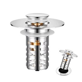 RegBogen Pop Up Bathroom Sink Stopper, Stainless Steel Sink Drain Strainer, Anti-Clog Hair Catcher Drain Stopper for Bathroom Vanity Sink, Silver, 1 Pack (Silver, Oval Hole - Horizontal)