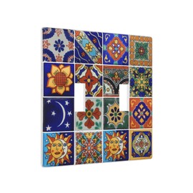 Talavera Mexican Tiles Double Toggle Light Switch Plates Outlet Covers 2 Gang Decorative Wall Plate Receptacle Switchplate Decorate Plug Cover for Bedroom Kitchen Room