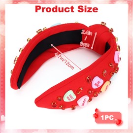 KINYFY Valentine’s Day Headband for Women, Love Heart XOXO Headband Rhinestone Crystal Knotted Headband Cute Wide Headband for Valentine Party Birthday Anniversary (Red)