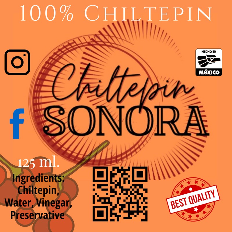 Chiltepin Sonora Hot Sauce, 100% Chiltepin Pepper, 125ml