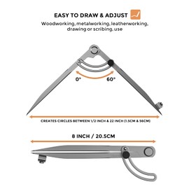 Nicpro 8 Inch Compass for Woodworking with Wing and Pencil Holder, Professional Carpenter Pencil Compass Great for Geometry, Drawing, Drafting