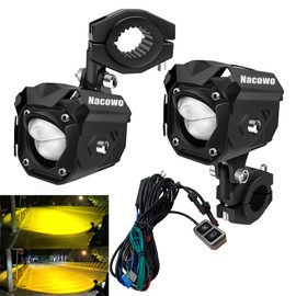 Nacowo Motorcycle Auxiliary LED Fog Lights Driving Light Spotlight with Strobe Modes, High/Low Beam White/Amber Work Lights for Motorcycle SUV ATV Trucks