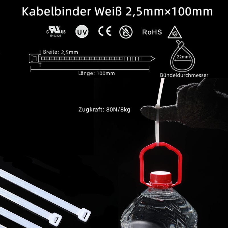 Cable Ties White 100 mm x 2.5 mm Tensile Strength: