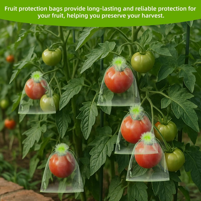 100 Stück Obstschutzbeutel, Netzabdeckungen mit Kordelzug Wiederverwendbare Schädlingsbarriere für Tomaten