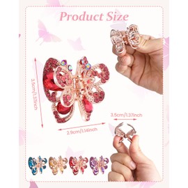 4 Pieces Rhinestone Butterfly Hair Clips for Women, 1.4" Sparkling Crystal Metal Hair Claw Clips Mini Hair Clips Non-Slip Jaw Clips Bangs Hair Clips (Rose, Blue, Purple, Multicolor)
