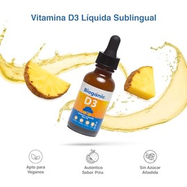 Dúo Pack Vitamina D3 Líquida Sublingual Bioganic | 300 porciones | 400 UI por porción | Sabor Piña | Presentación 2 envases de 30 ml