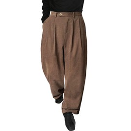 Floerns Men's Slant Pocket Tailored Pants Work Office Fold Pleated Trousers Coffee Brown M