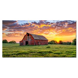 Kalormore Farmhouse Canvas Wall Art Picture Sunset Farm Artwork Barn Landscape Field Scenes Sunset View Colorful Village Painting Picture for Kitchen Living Room Bedroom Wall Decoration Ready to Hang 20x40 inch