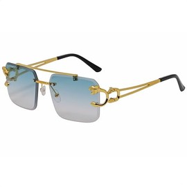 RAVI EYEWEAR Rimless Sunglasses for Men and women Fashion Square Tinted Shades Frameless Lens Metal Rectangle Glasses UV400 (Teal)