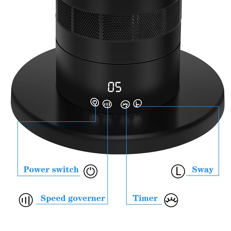 Portable Bladeless Tower Fan, 10 Speeds Settings, 10-Hour Timing Closure,