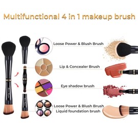 4 in 1 Professional Liquid foundation Makeup Brush Set,Travel Makeup Brush Set with Case, Powder Foundation Brush, Concealer Brush, Eyeshadow Brush, Dual Ended Makeup Brush for Liquid,Cream,Powder